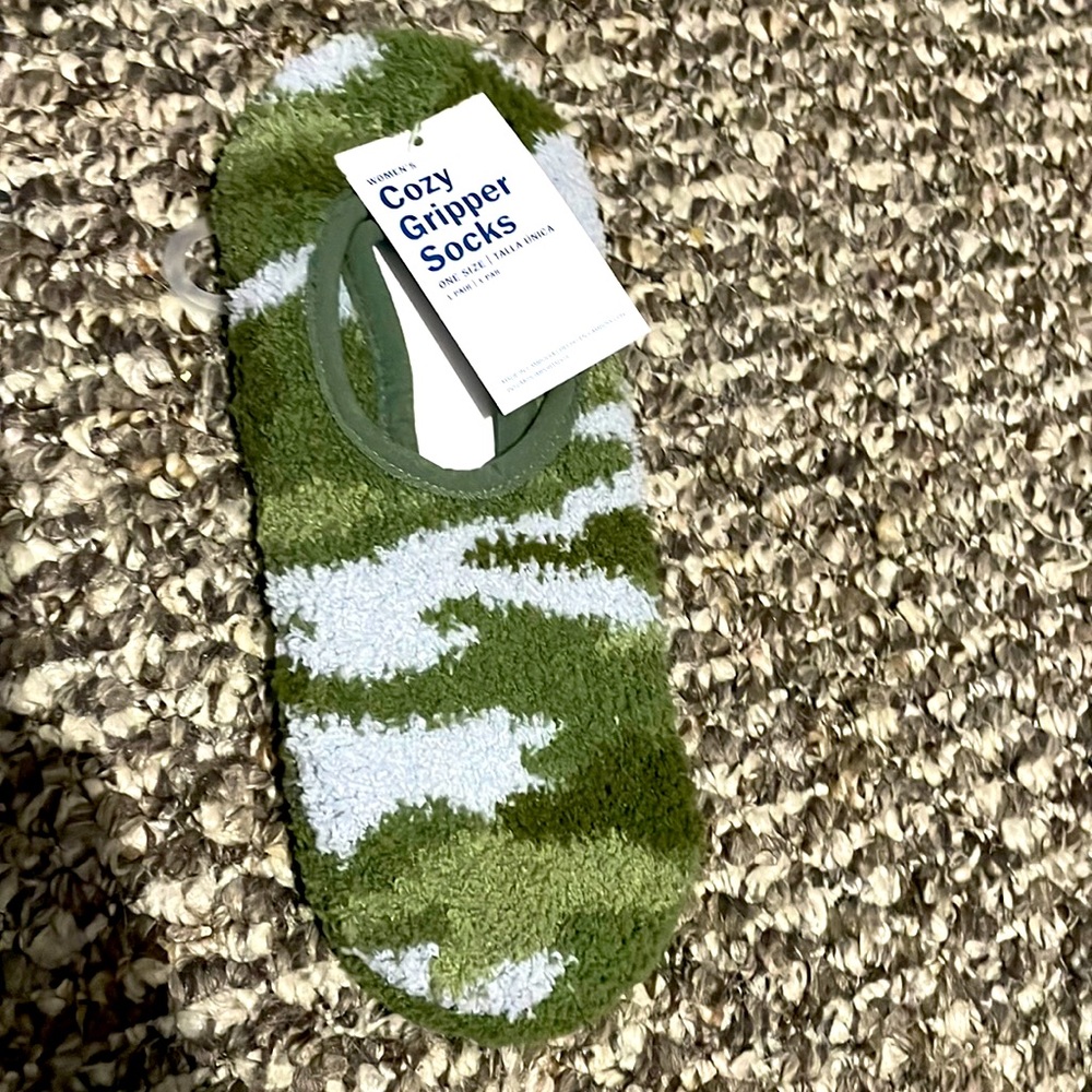 Brand new Cozy Gripper Socks in camouflage pattern